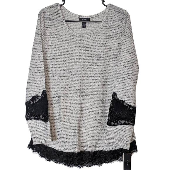 Alfani Sweater Large Women's Top Lace Trim Long Sleeve Crew Neck Blouse Textured - Picture 1 of 6
